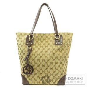 Gucci GG pattern tote bag brown canvas leather trim